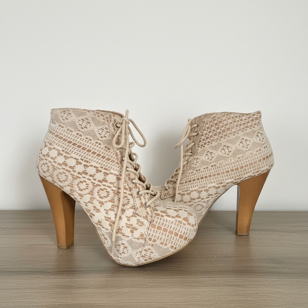 Charlotte Russe Lace-Up Heels - Cream